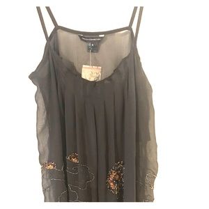 French Connection Black Silk Beaded Tank